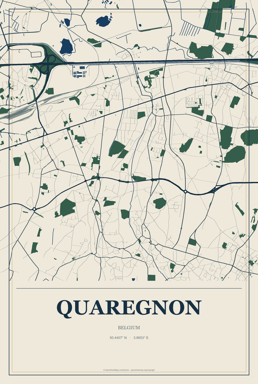 Quaregnon, Belgium City Map Aluminum Sign in Coastal Cutout style