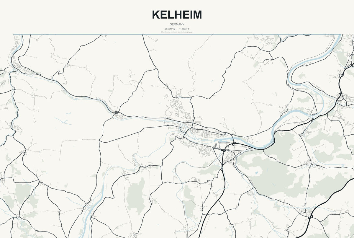 Kelheim, Germany City Map Aluminum Sign in Headline Atlas style