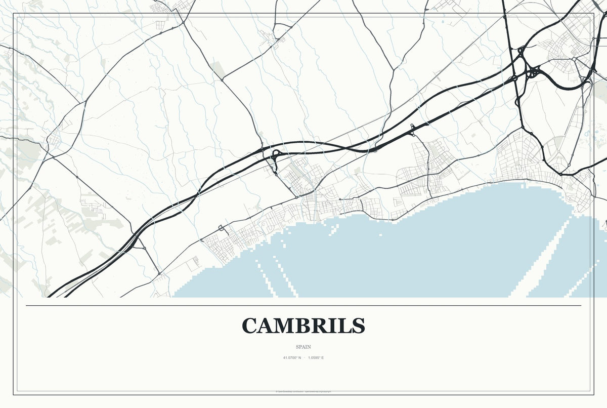 Cambrils, Spain City Map Aluminum Sign in Gallery Air style