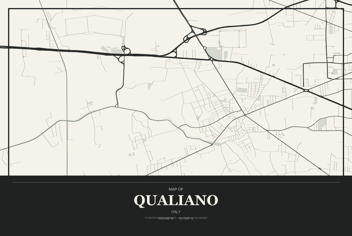 Qualiano, Italy City Map Aluminum Sign in Museum Plaque style