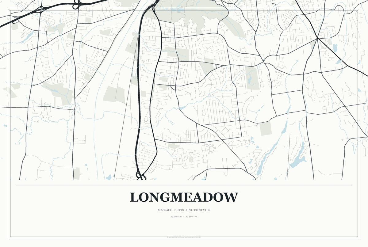Longmeadow, Massachusetts City Map Aluminum Sign in Gallery Air style