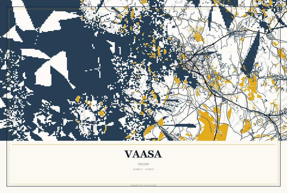 Vaasa, Finland City Map Aluminum Sign in Citrine Modern style