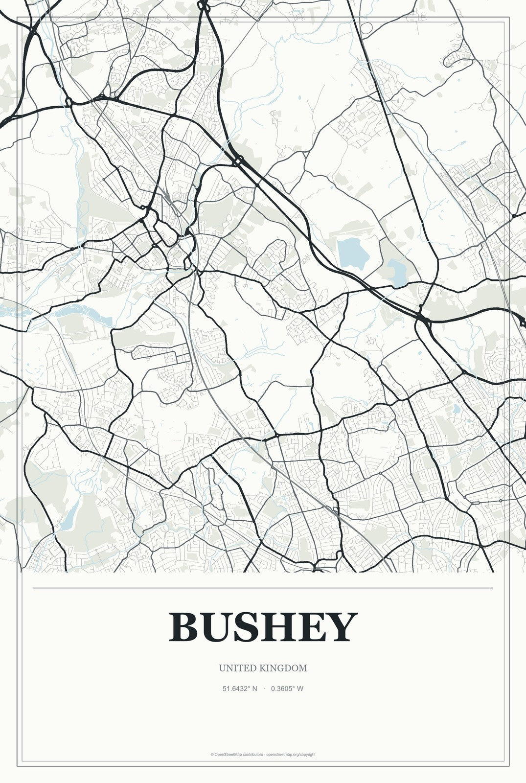Bushey, United Kingdom City Map Aluminum Sign in Gallery Air style