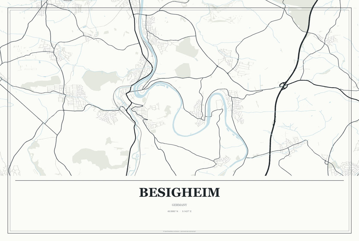 Besigheim, Germany City Map Aluminum Sign in Gallery Air style