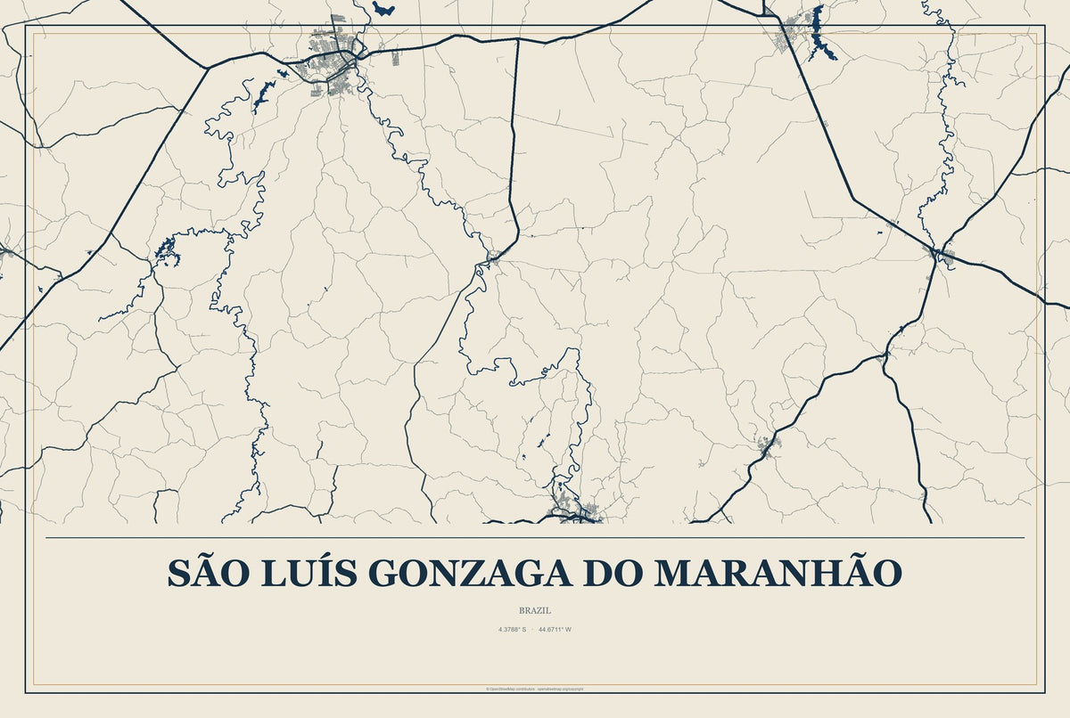 São Luís Gonzaga do Maranhão, Brazil City Map Aluminum Sign in Coastal Cutout style