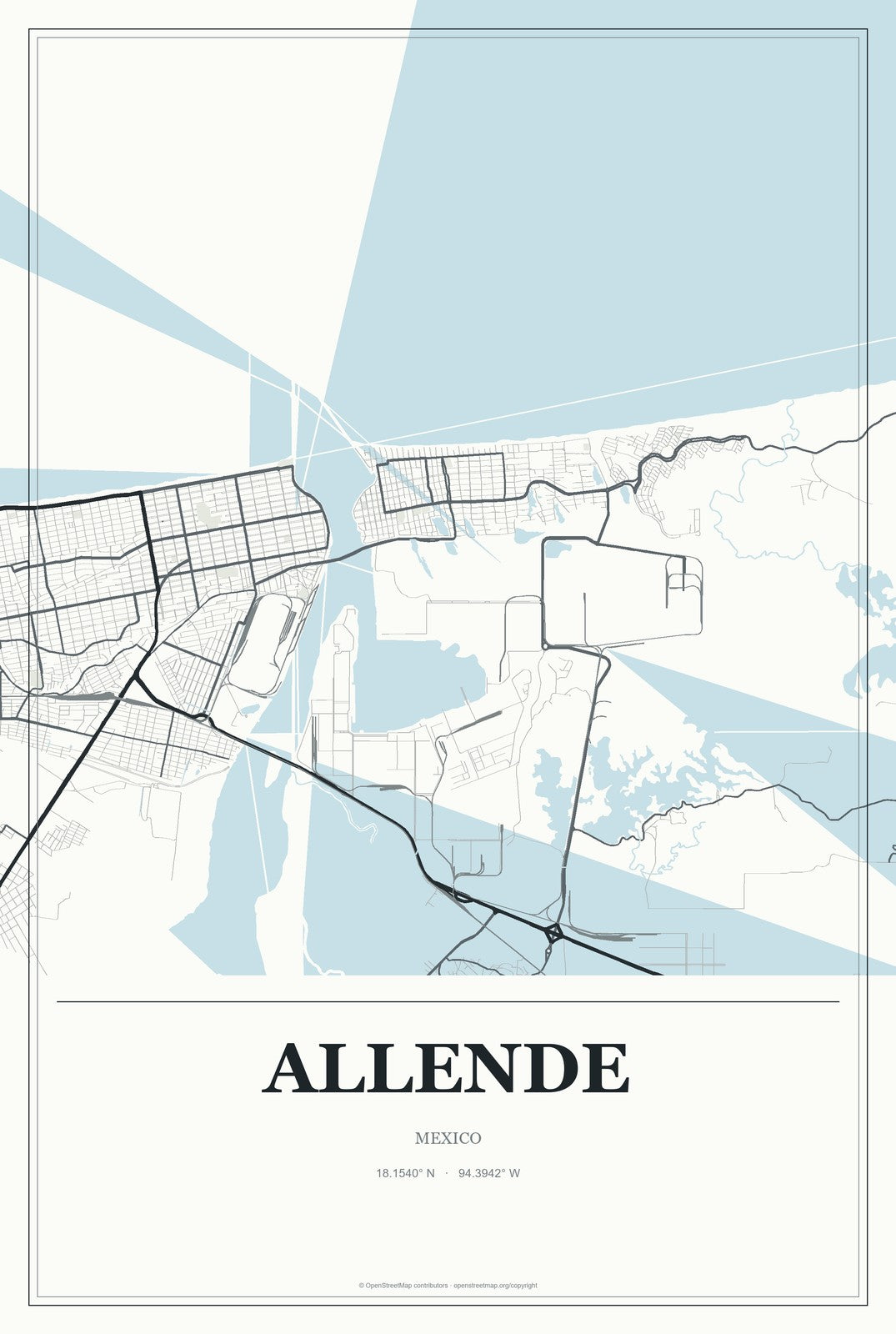 Allende, Veracruz, Mexico City Map Aluminum Sign in Gallery Air style