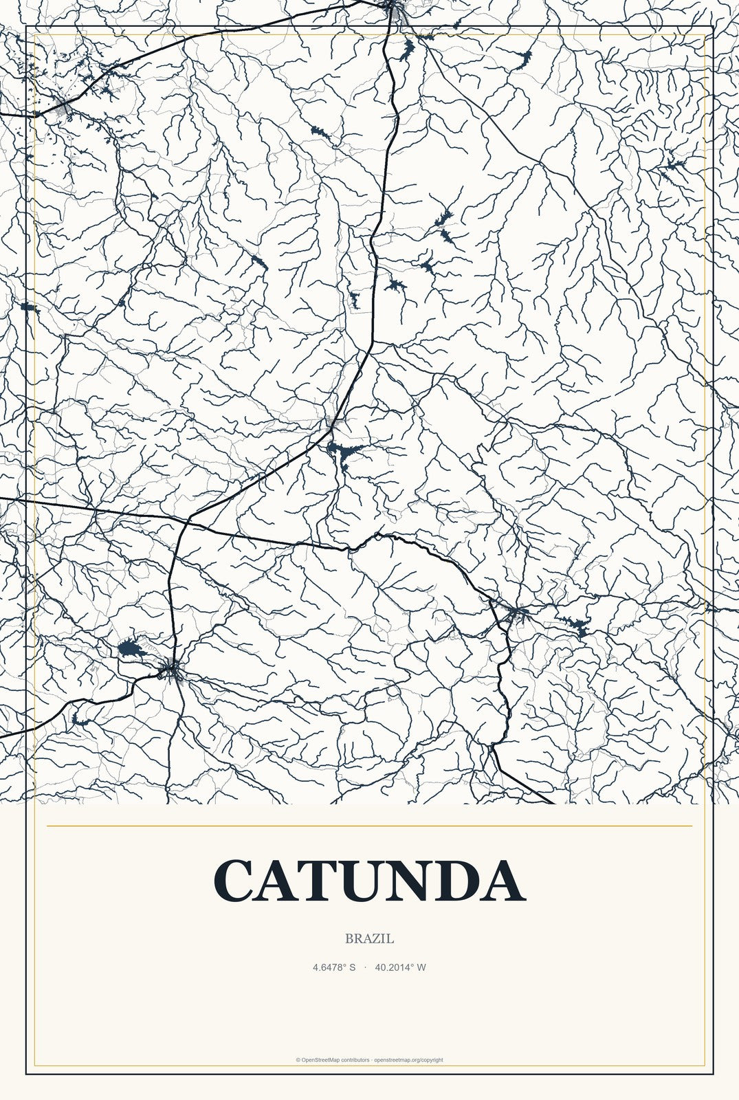 Catunda, Brazil City Map Aluminum Sign in Citrine Modern style