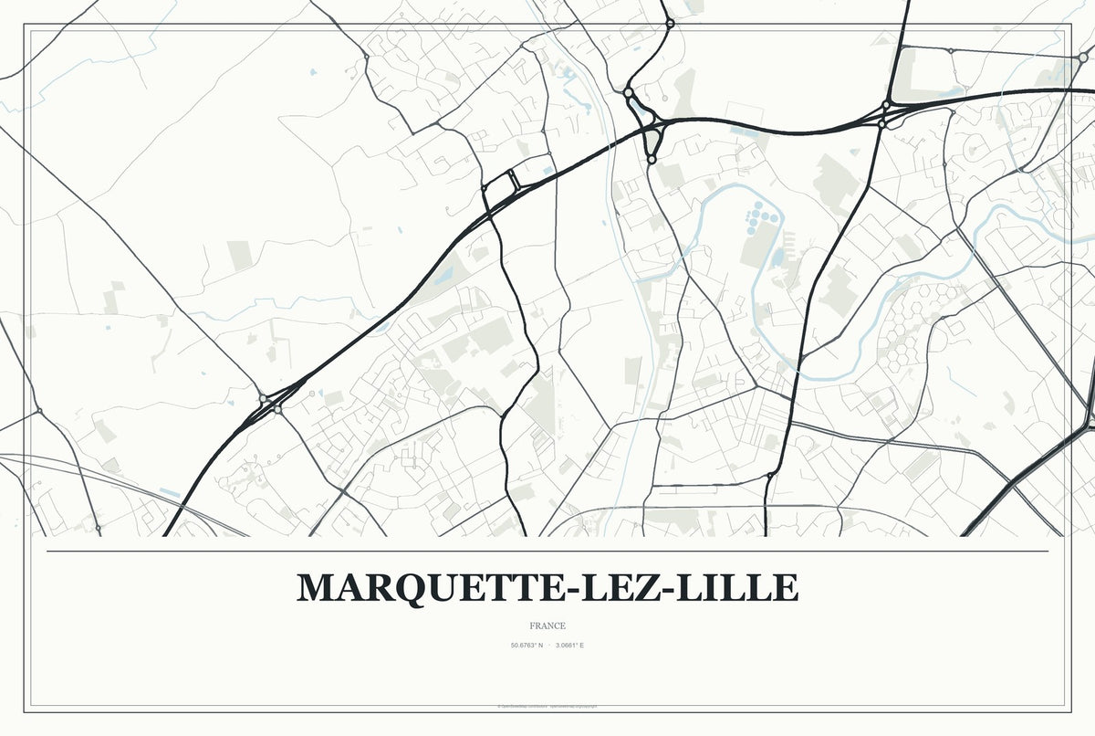 Marquette-lez-Lille, France City Map Aluminum Sign in Gallery Air style