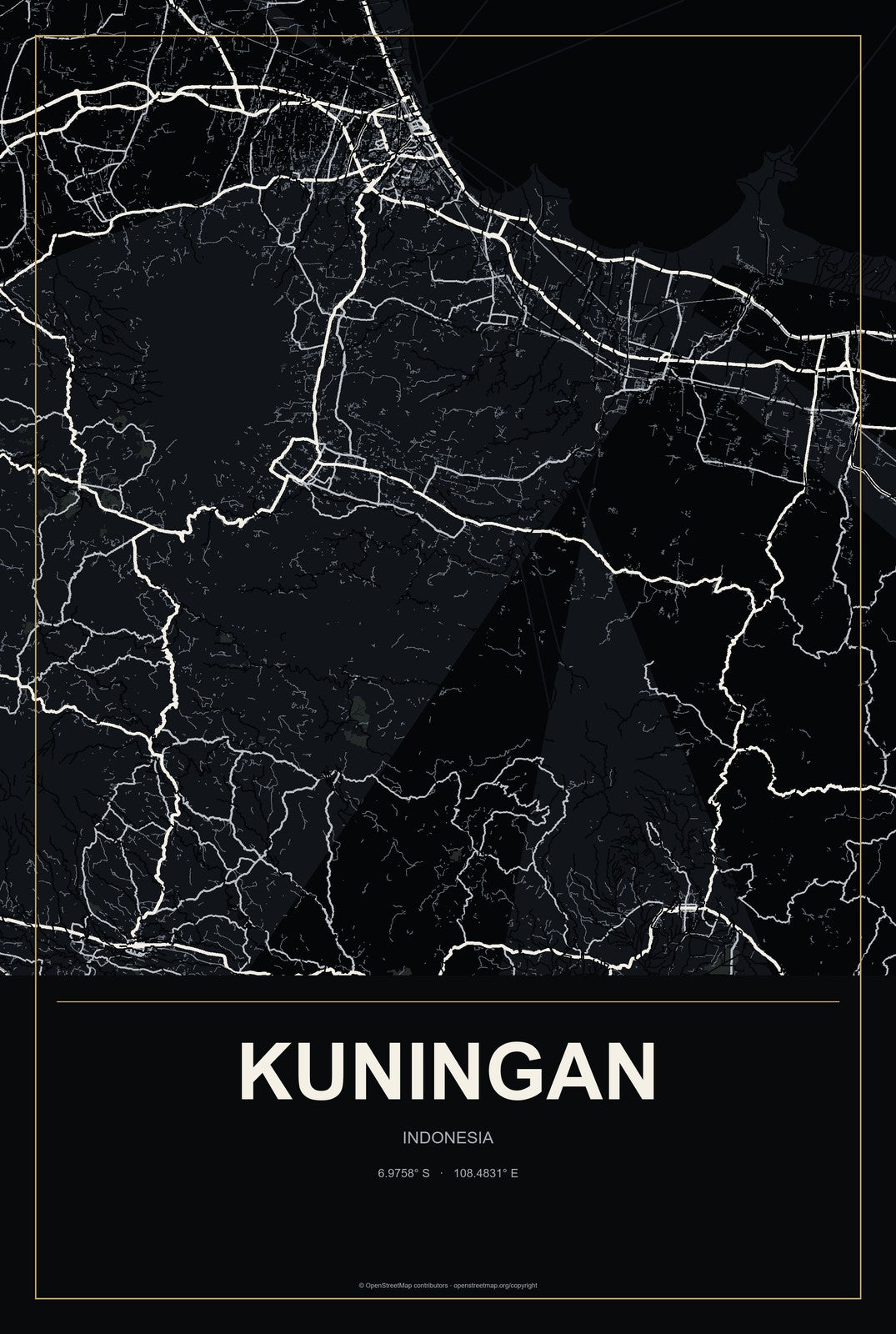 Kuningan, Indonesia City Map Aluminum Sign in Metropolitan Noir style