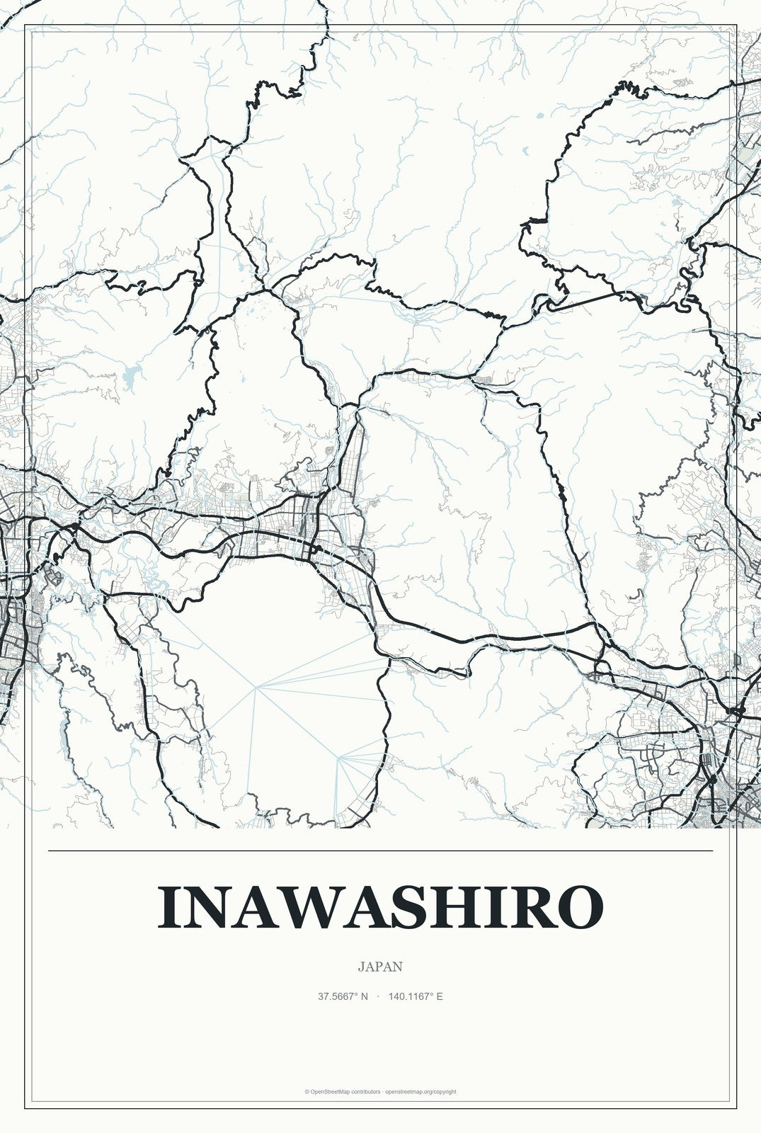Inawashiro, Japan City Map Aluminum Sign in Gallery Air style