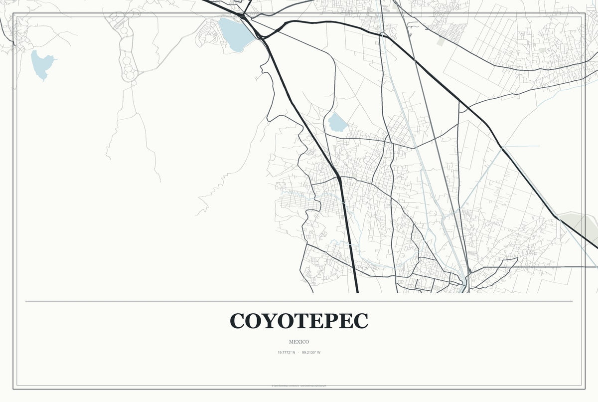 Coyotepec, Mexico City Map Aluminum Sign in Gallery Air style