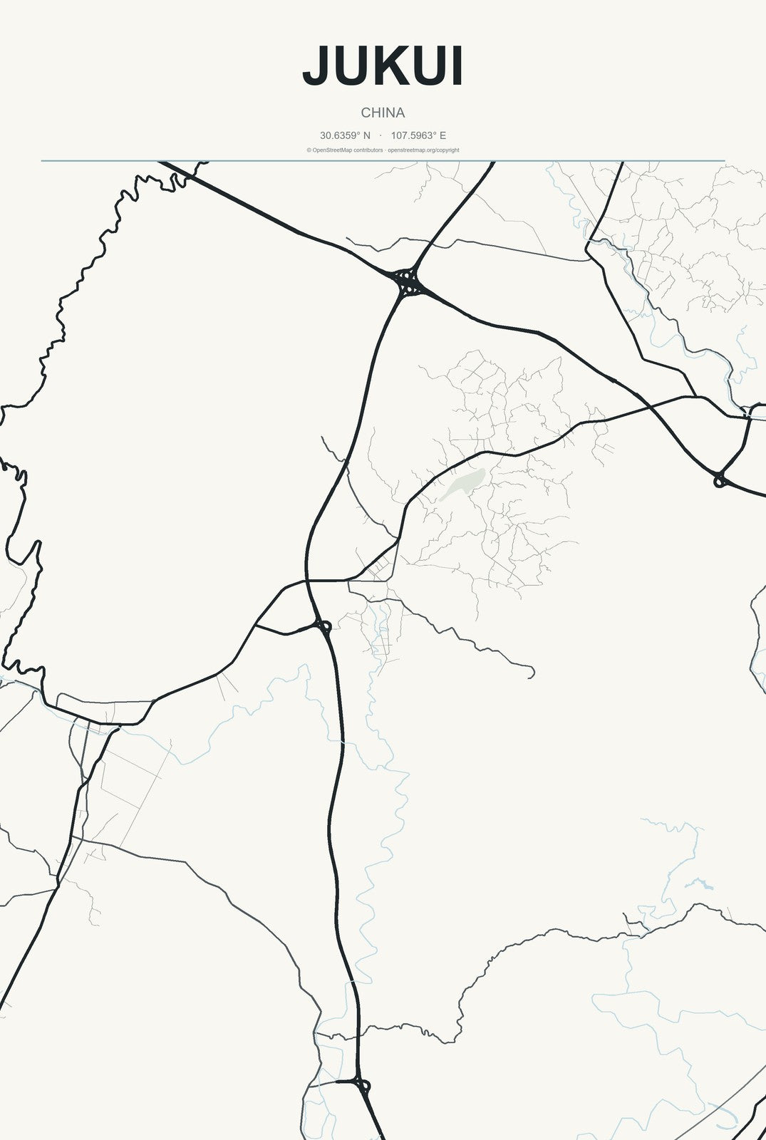 Jukui, China City Map Aluminum Sign in Headline Atlas style