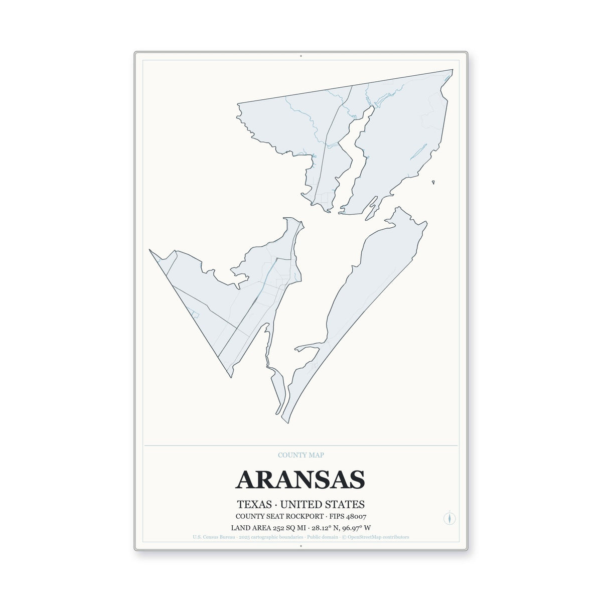 Aransas County, Texas Map Aluminum Sign in Gallery Air style