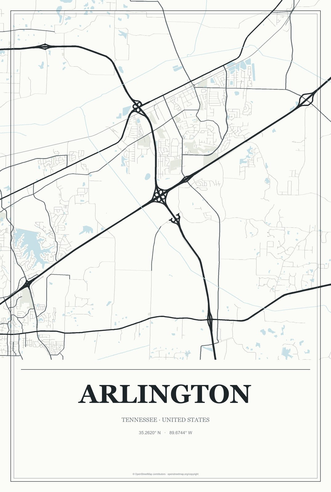 Arlington, Tennessee City Map Aluminum Sign in Gallery Air style