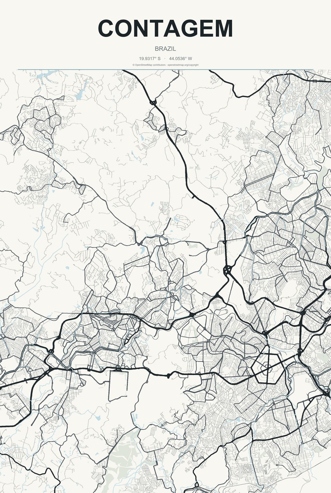 Contagem, Brazil City Map Aluminum Sign in Headline Atlas style
