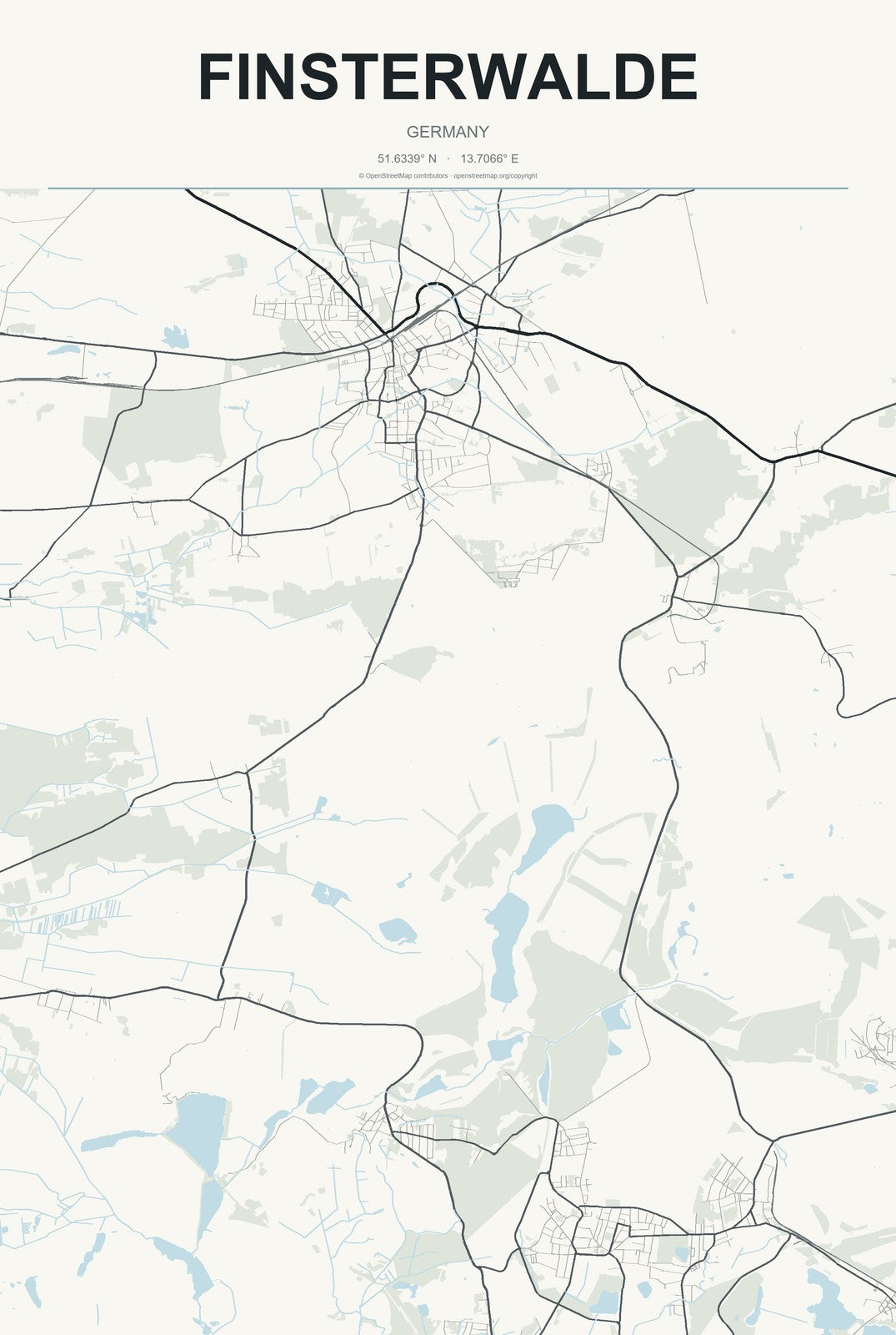 Finsterwalde, Germany City Map Aluminum Sign in Headline Atlas style