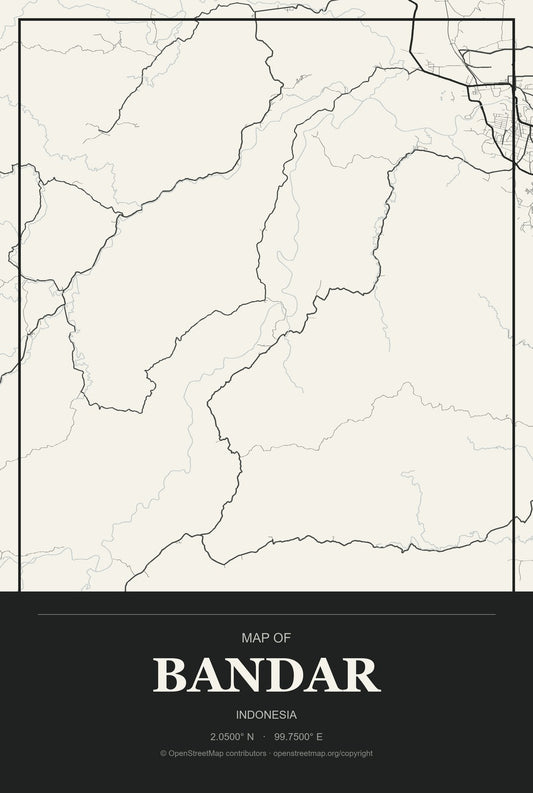 Bandar, Indonesia City Map Aluminum Sign in Museum Plaque style