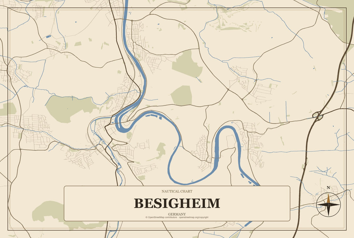 Besigheim, Germany City Map Aluminum Sign in Heritage Nautical style