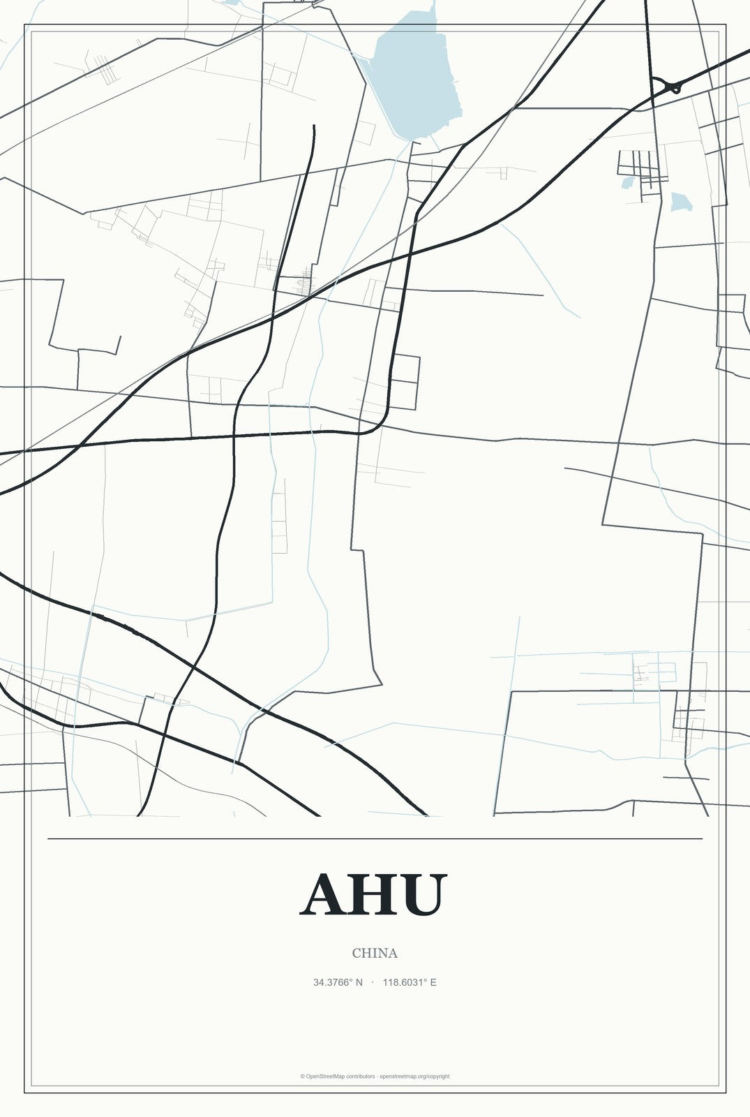 Ahu, China City Map Aluminum Sign in Gallery Air style