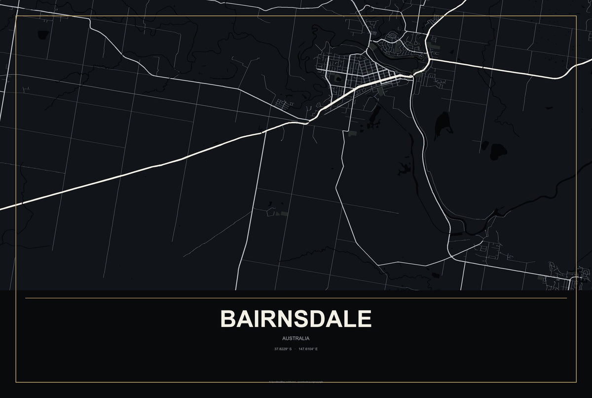 Bairnsdale, Australia City Map Aluminum Sign in Metropolitan Noir style