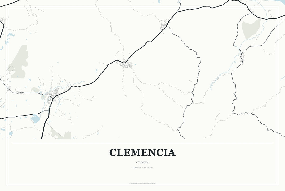 Clemencia, Colombia City Map Aluminum Sign in Gallery Air style