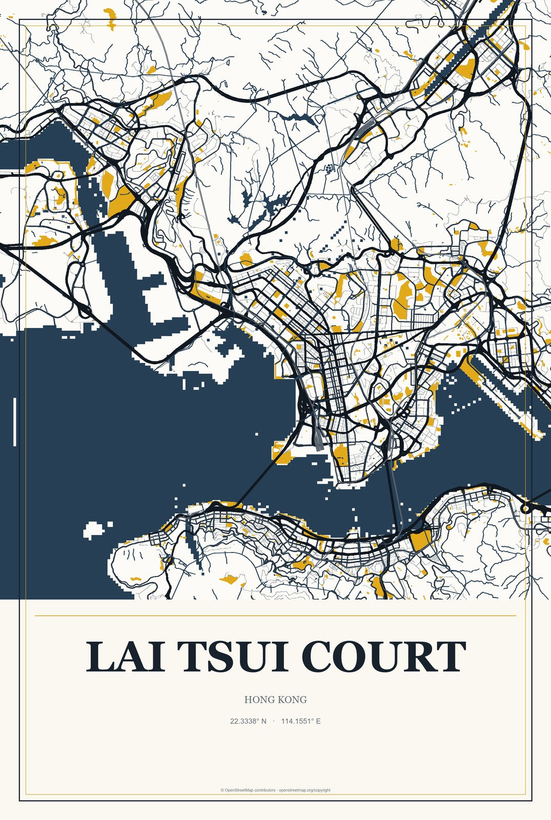 Lai Tsui Court, Hong Kong City Map Aluminum Sign in Citrine Modern style