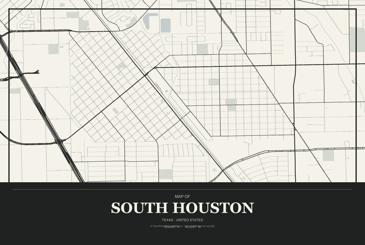 South Houston, Texas City Map Aluminum Sign in Museum Plaque style
