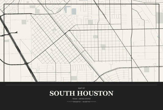 South Houston, Texas City Map Aluminum Sign in Museum Plaque style