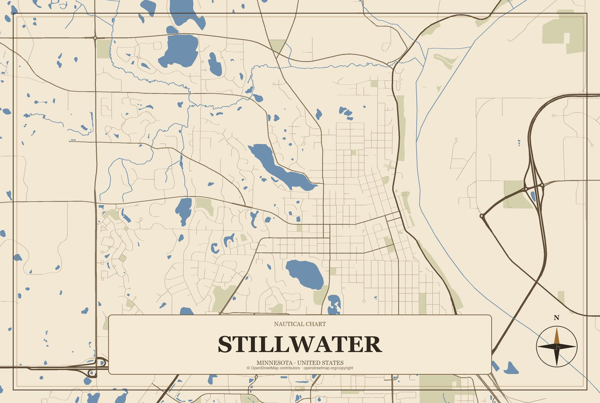 Stillwater, Minnesota City Map Aluminum Sign in Heritage Nautical style