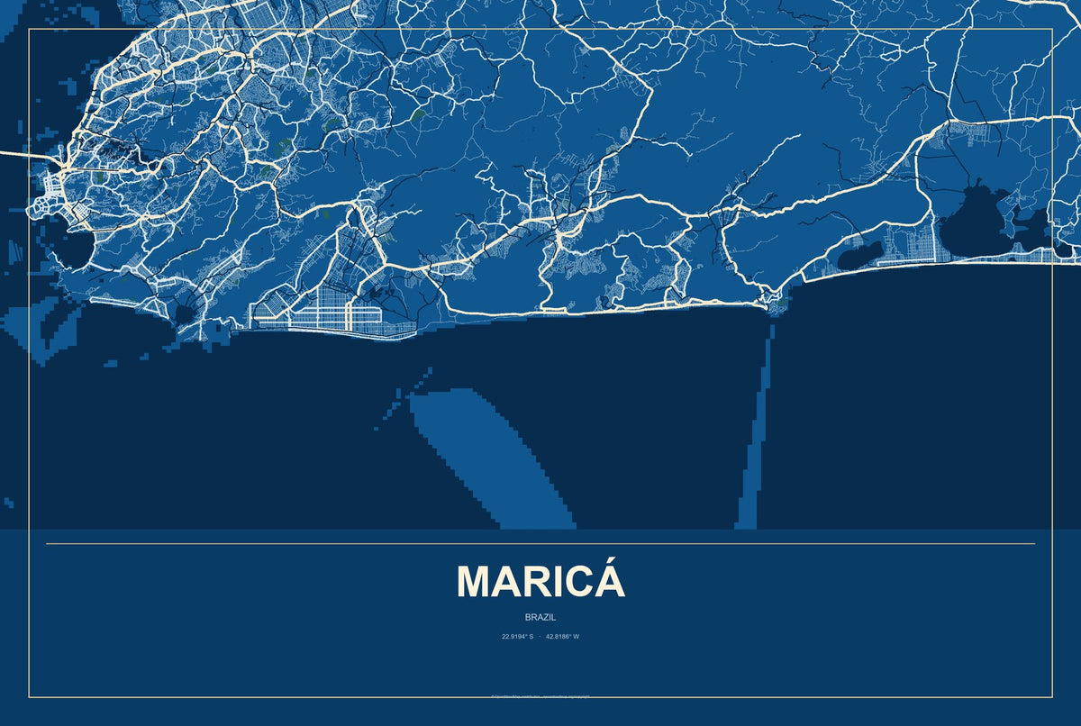 Maricá, Brazil City Map Aluminum Sign in Harbor Cobalt style