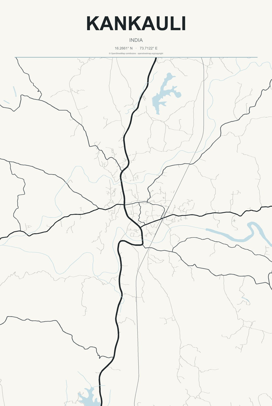 Kankauli, India City Map Aluminum Sign in Headline Atlas style