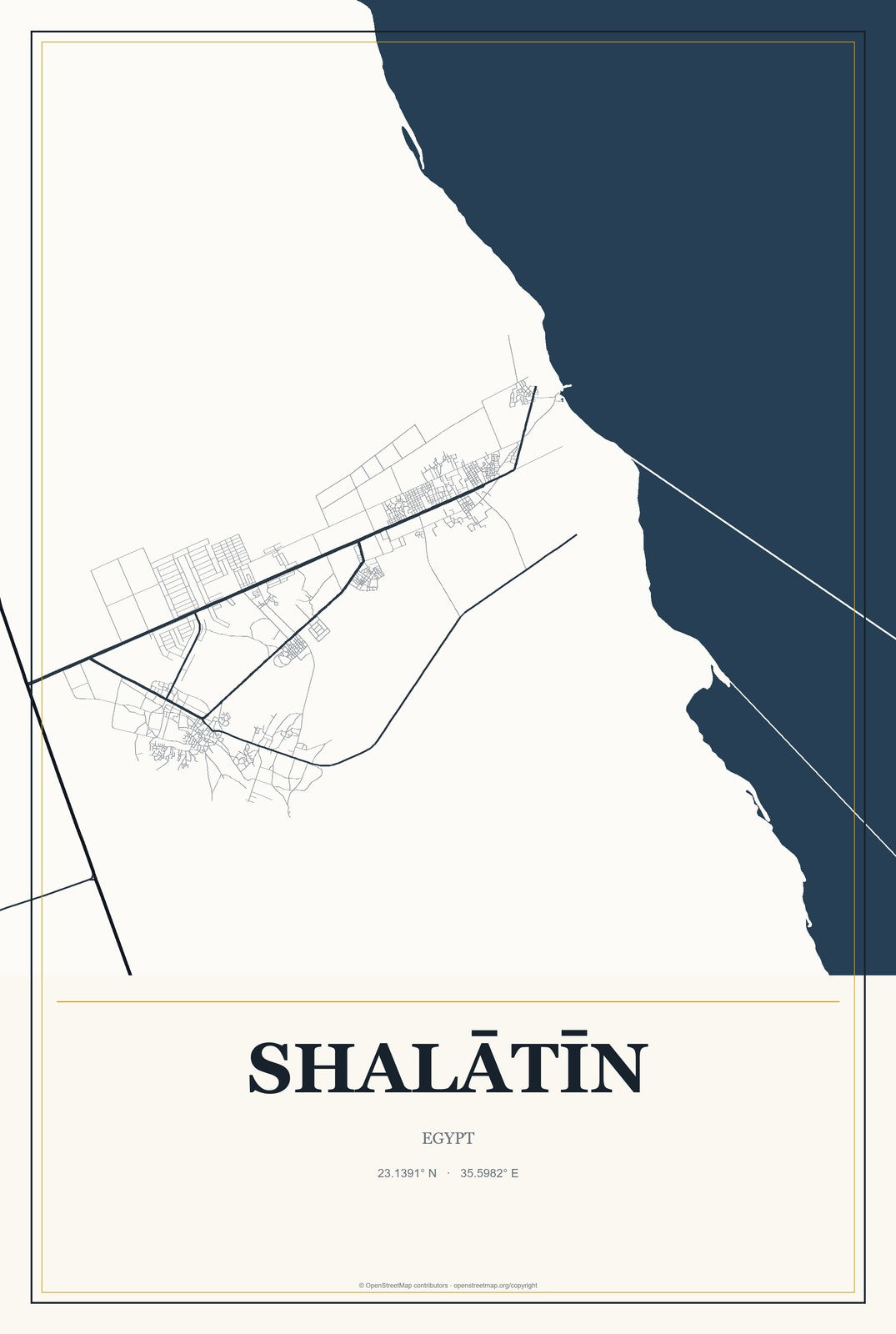Shalātīn, Egypt City Map Aluminum Sign in Citrine Modern style