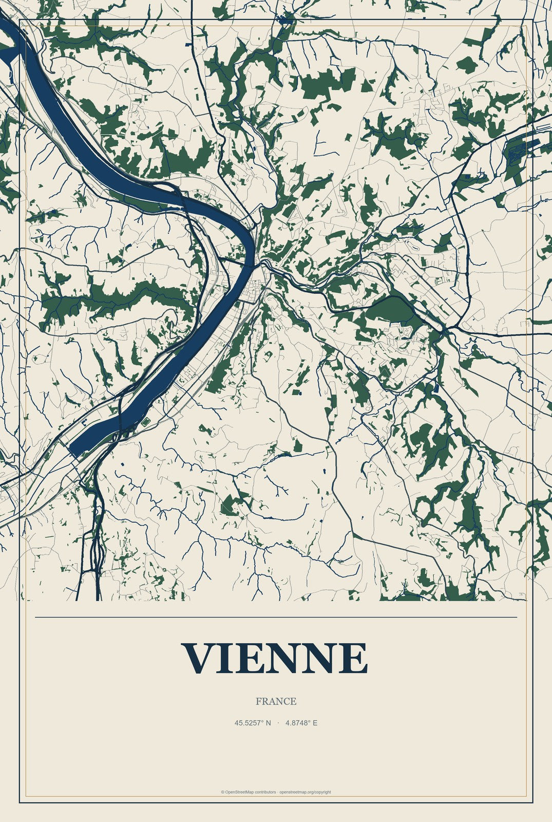Vienne, France City Map Aluminum Sign in Coastal Cutout style