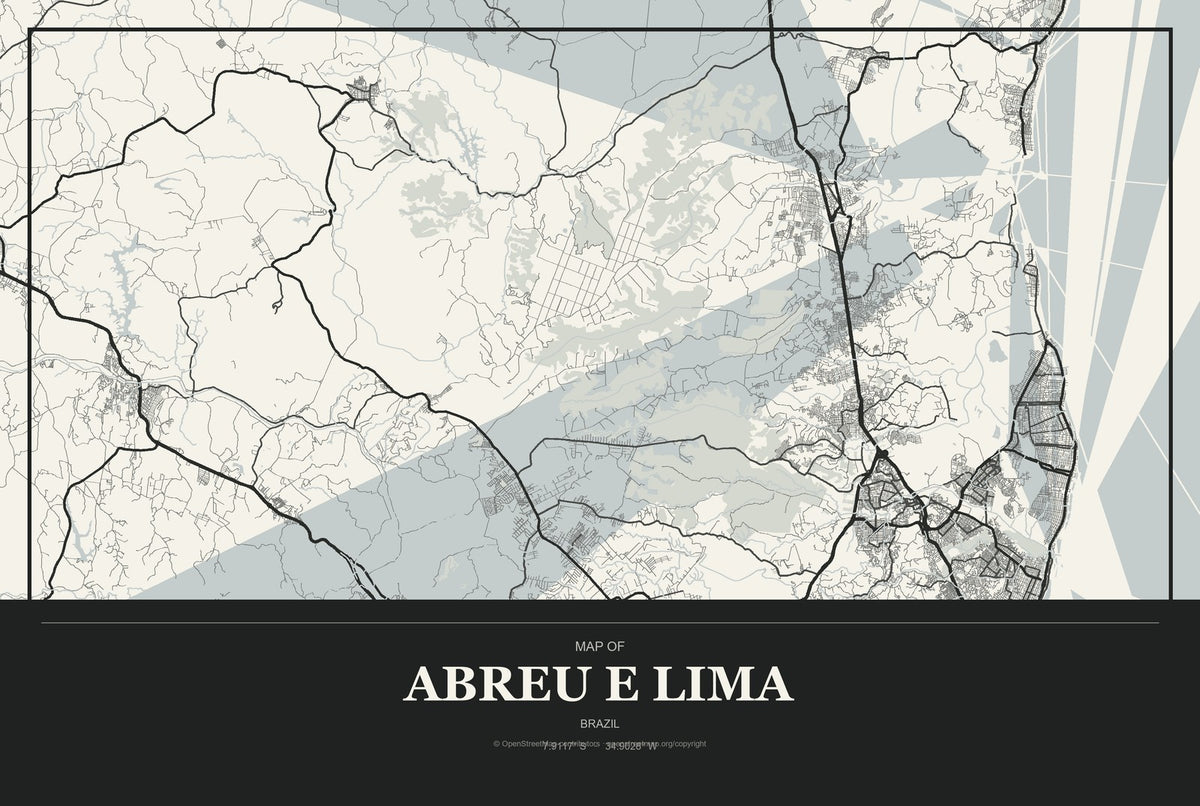Abreu e Lima, Brazil City Map Aluminum Sign in Museum Plaque style