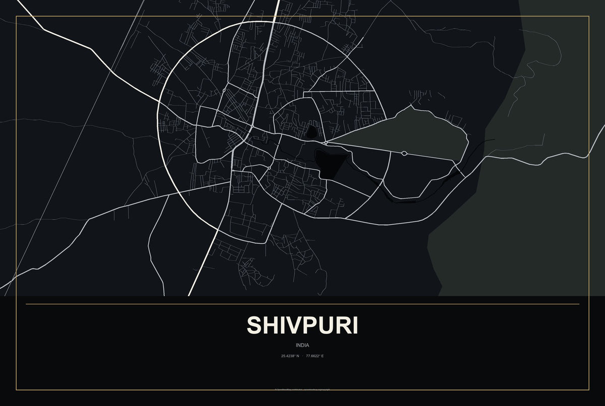 Shivpuri, India City Map Aluminum Sign in Metropolitan Noir style