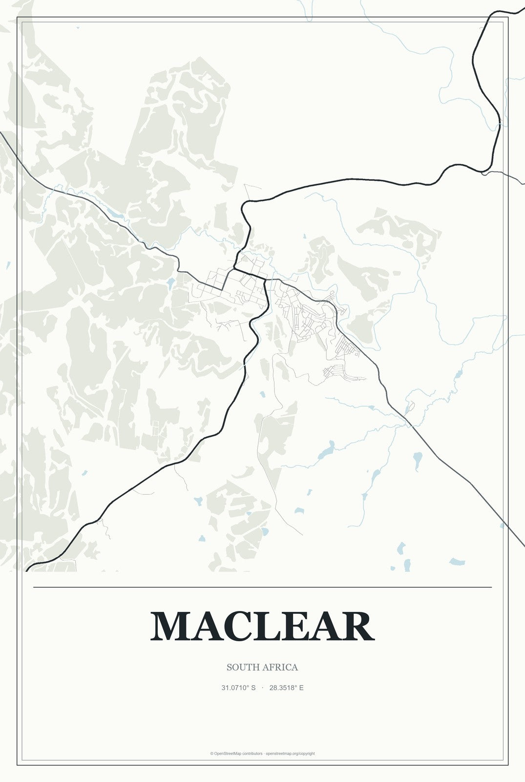 Maclear, South Africa City Map Aluminum Sign in Gallery Air style