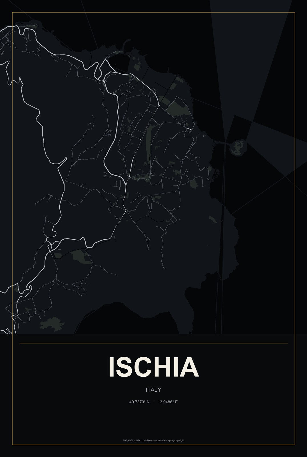Ischia, Italy City Map Aluminum Sign in Metropolitan Noir style