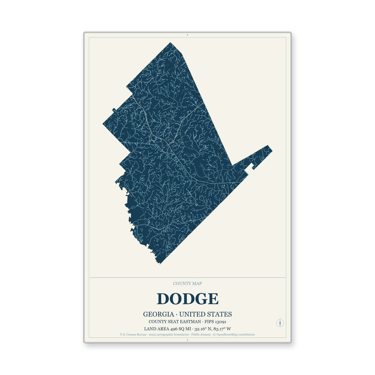 Dodge County, Georgia Map Aluminum Sign in Coastal Cutout style