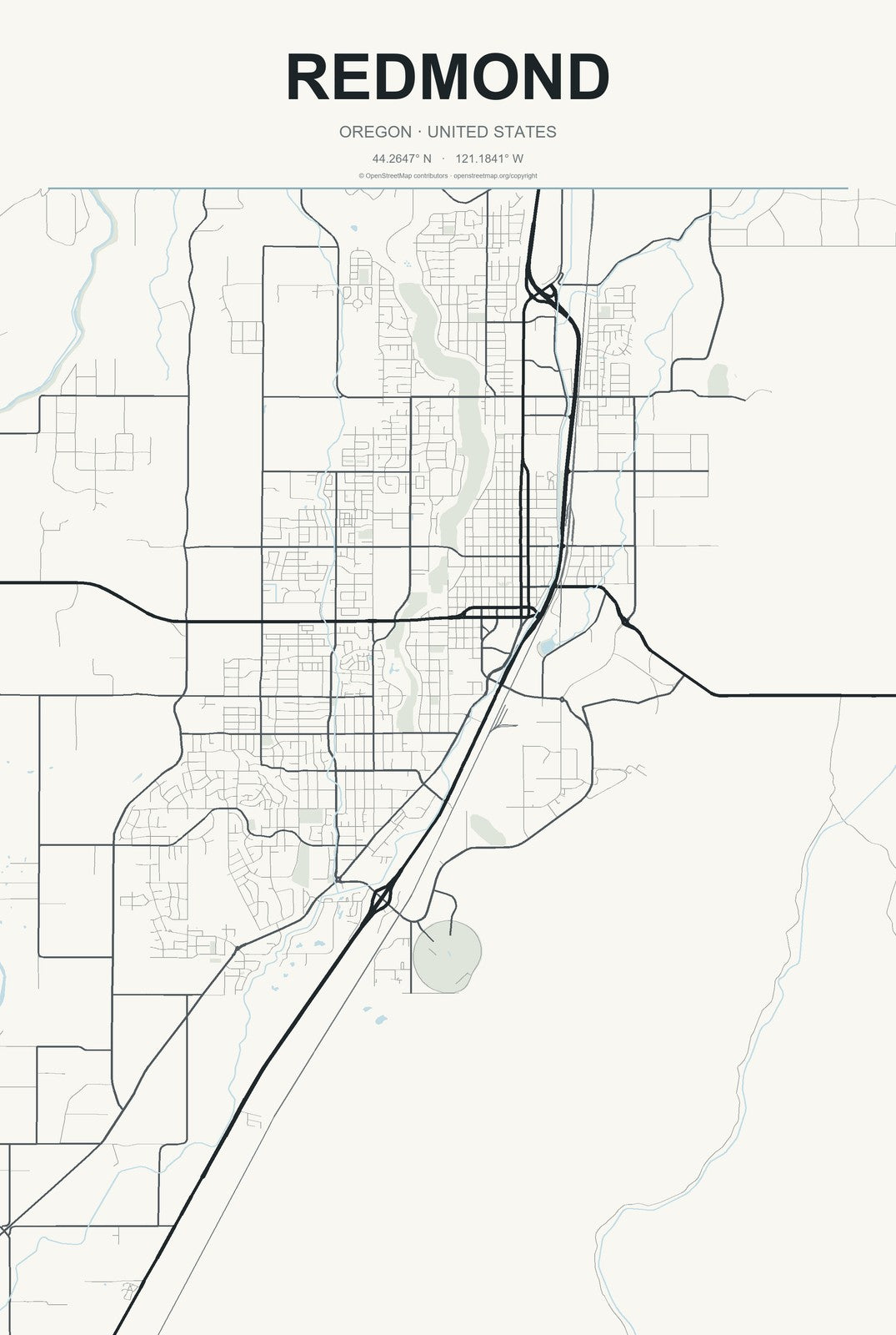 Redmond, Oregon City Map Aluminum Sign in Headline Atlas style