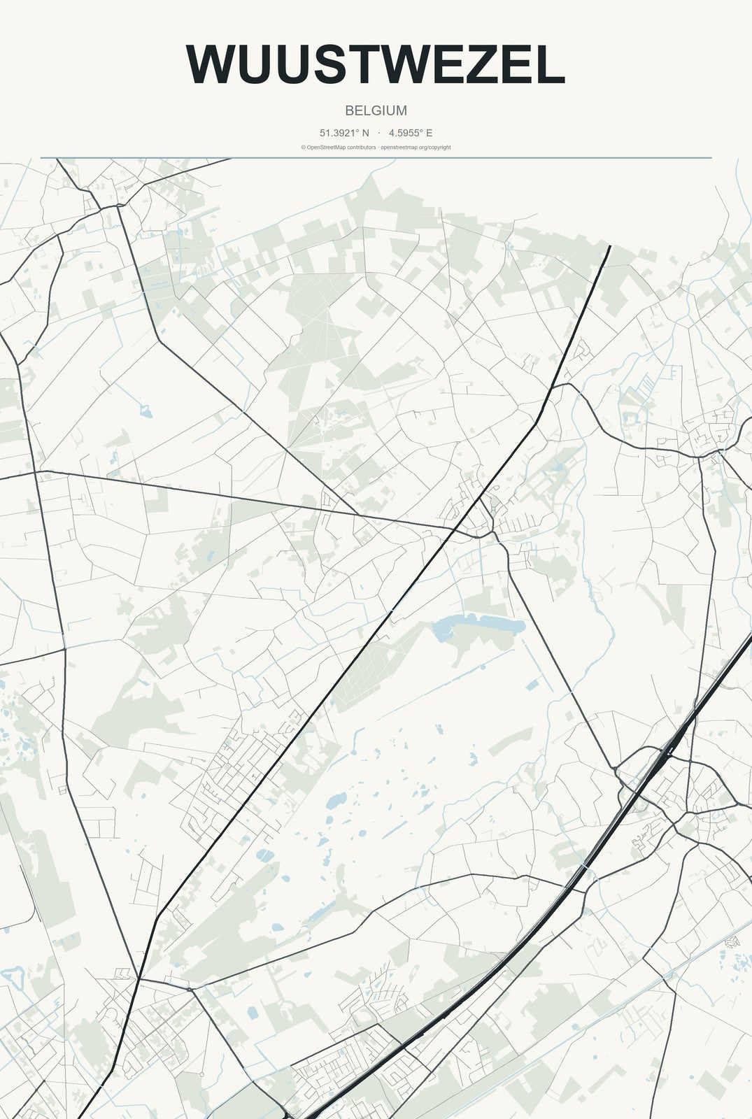 Wuustwezel, Belgium City Map Aluminum Sign in Headline Atlas style