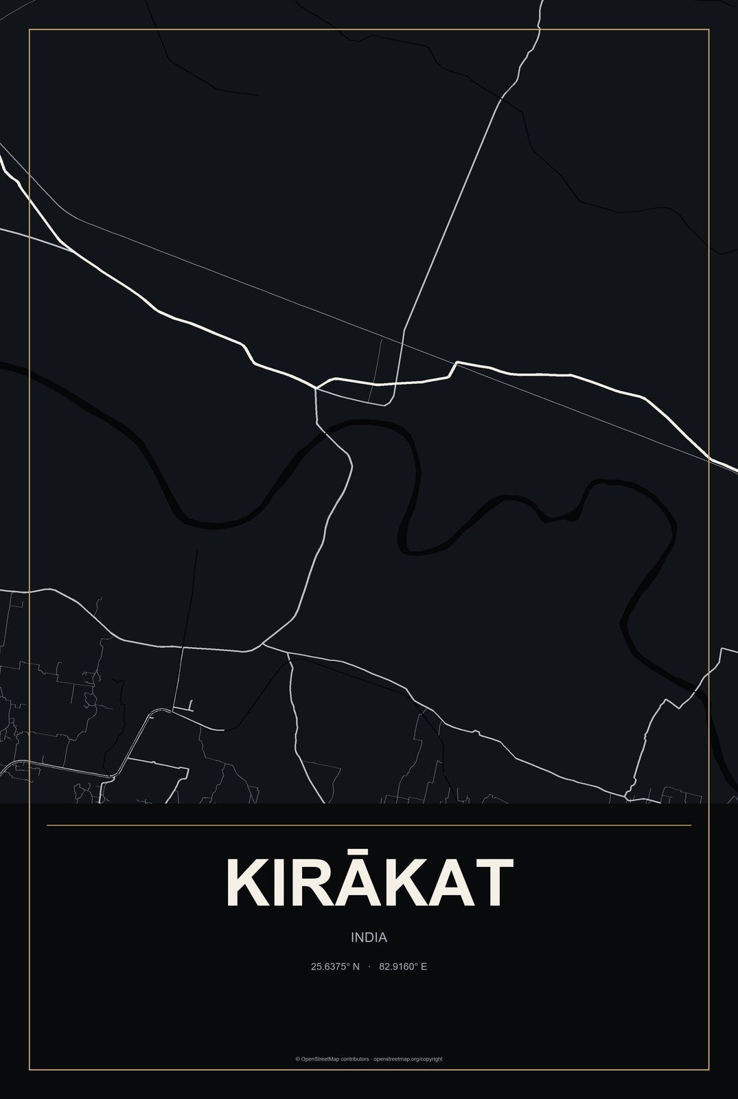 Kirākat, India City Map Aluminum Sign in Metropolitan Noir style