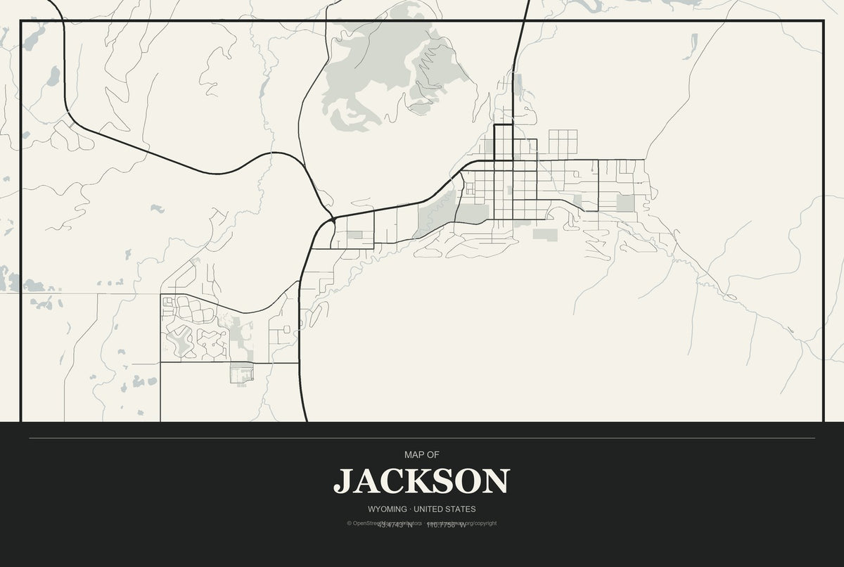 Jackson, Wyoming City Map Aluminum Sign in Museum Plaque style