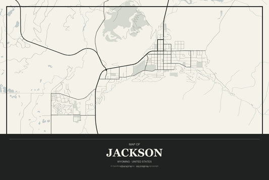 Jackson, Wyoming City Map Aluminum Sign in Museum Plaque style