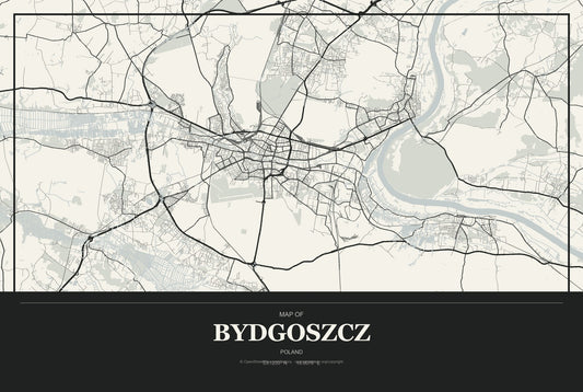 Bydgoszcz, Poland City Map Aluminum Sign in Museum Plaque style