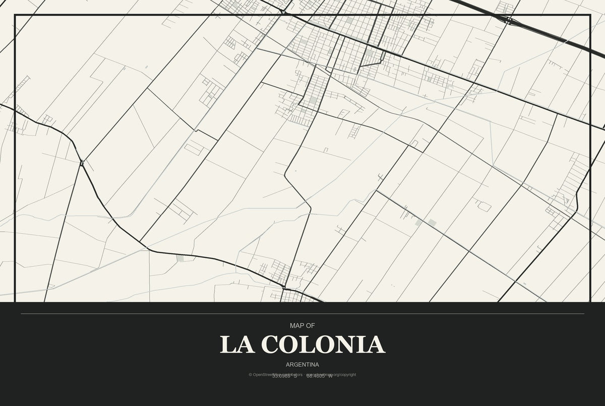 La Colonia, Argentina City Map Aluminum Sign in Museum Plaque style
