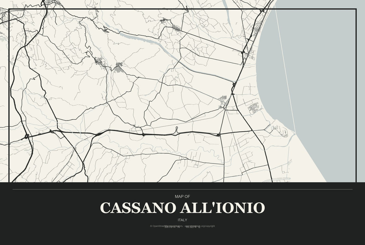 Cassano All'Ionio, Italy City Map Aluminum Sign in Museum Plaque style