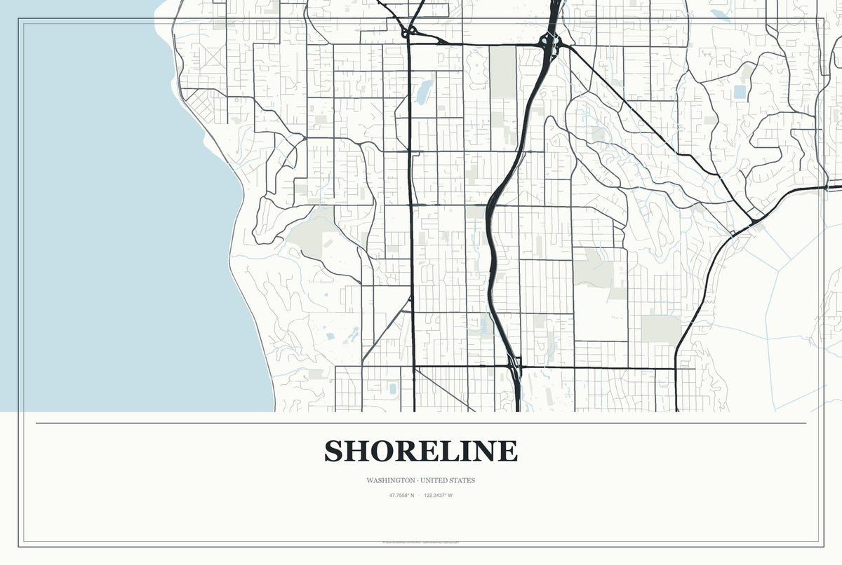 Shoreline, Washington City Map Aluminum Sign in Gallery Air style