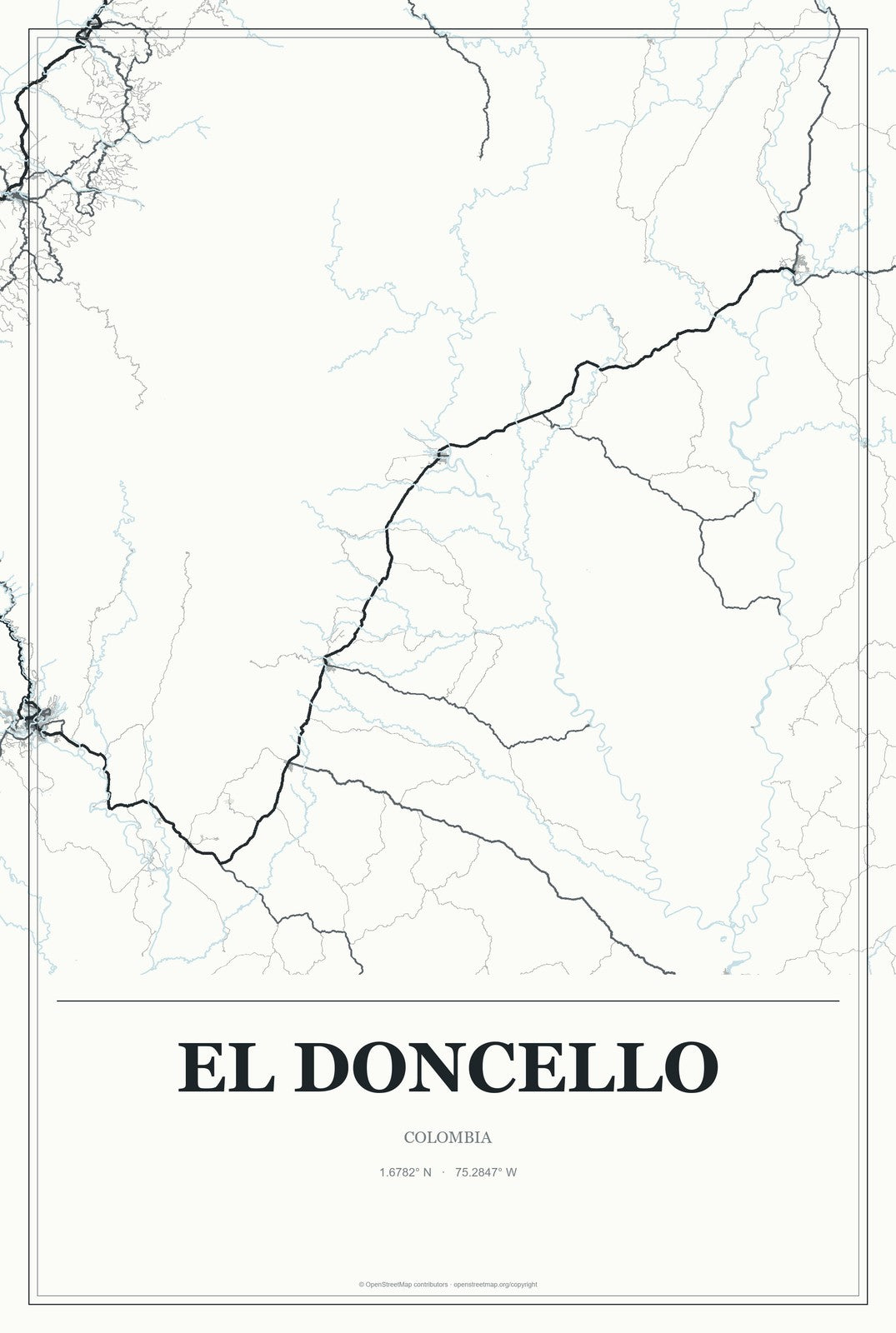 El Doncello, Colombia City Map Aluminum Sign in Gallery Air style