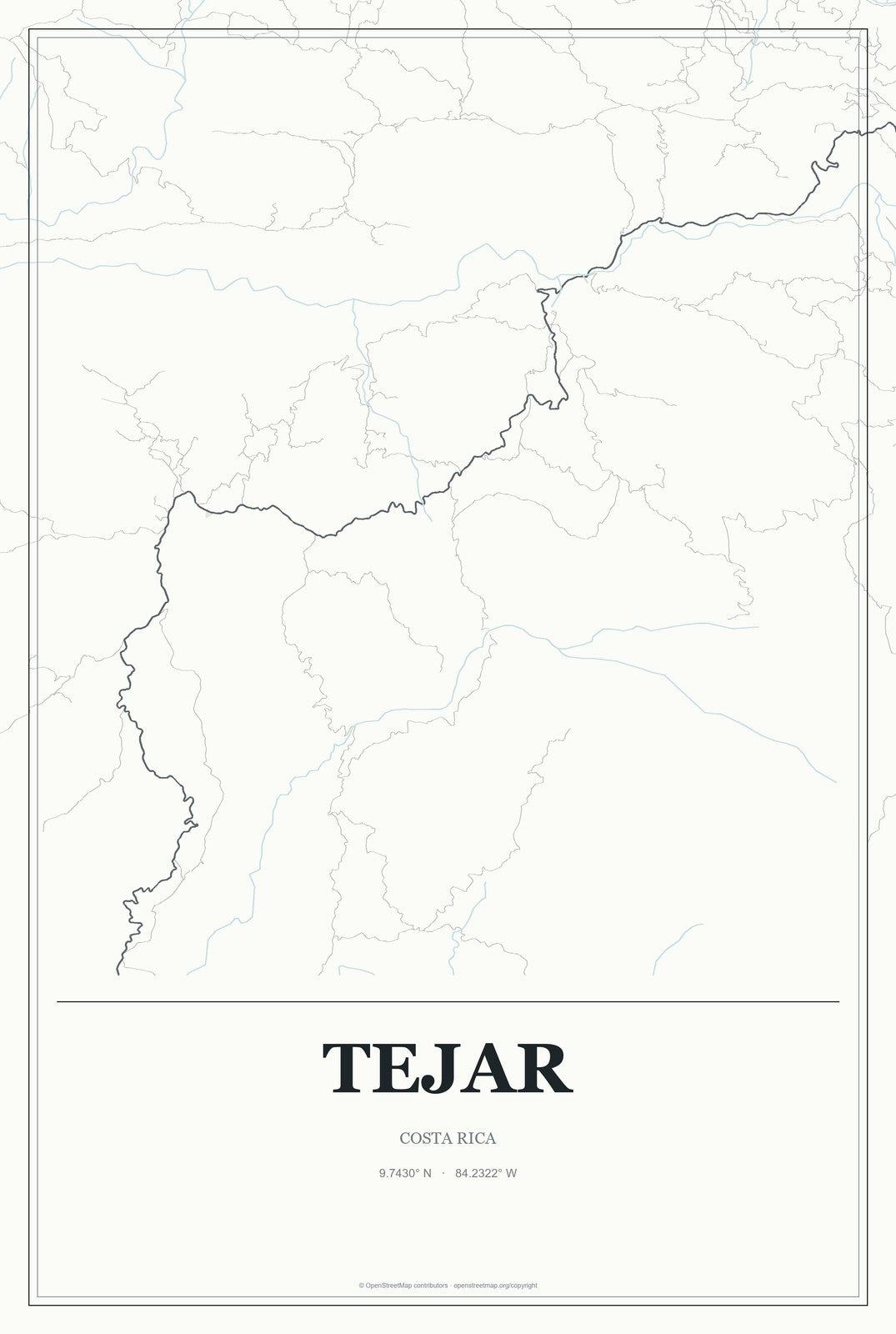 Tejar, Costa Rica City Map Aluminum Sign in Gallery Air style