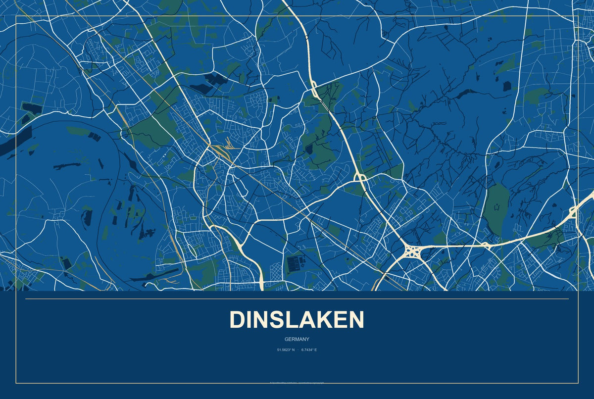 Dinslaken, Germany City Map Aluminum Sign in Harbor Cobalt style